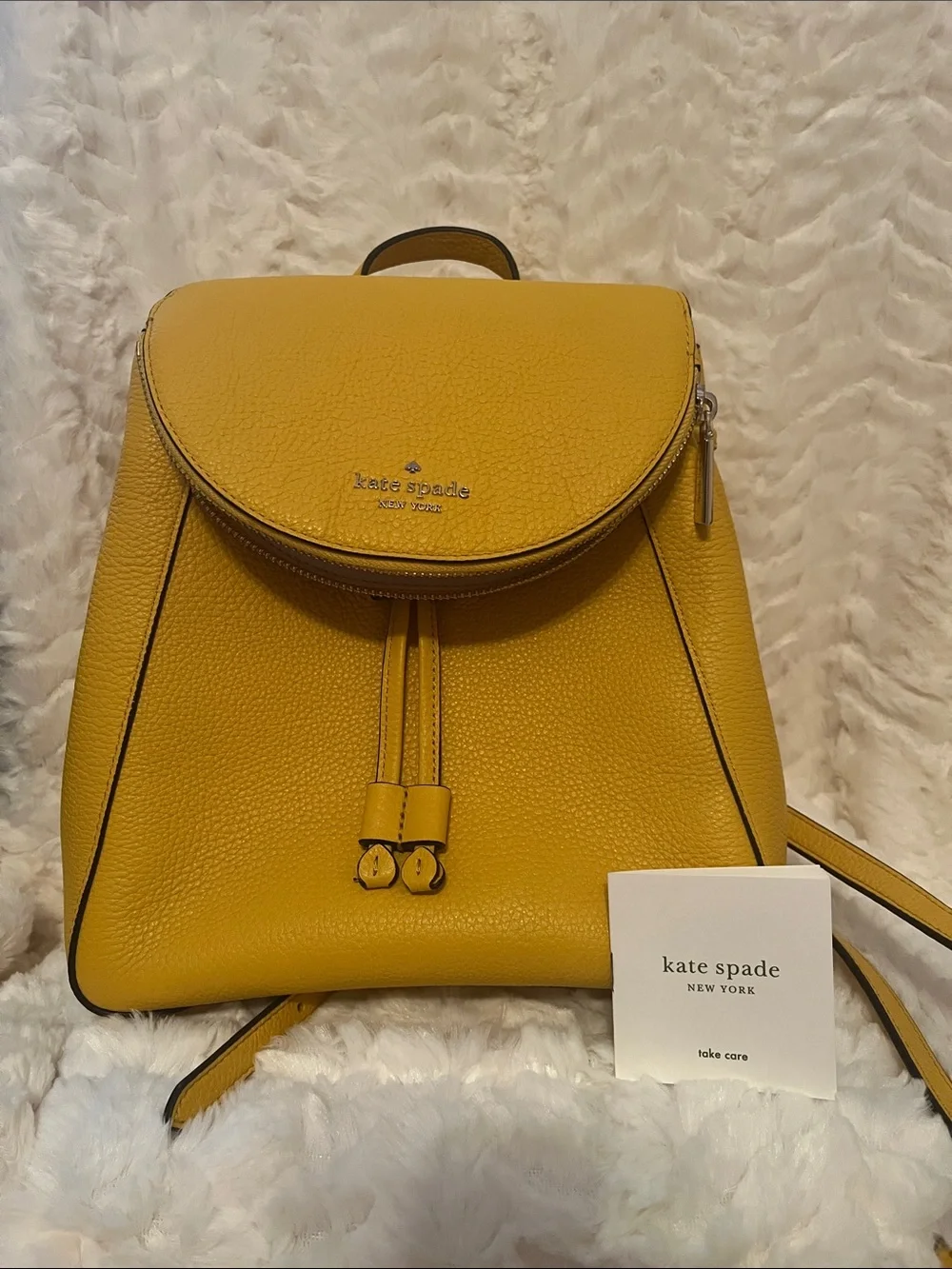 Kate Spade ♠️ Mustard Yellow Pebbled Leather Backpack